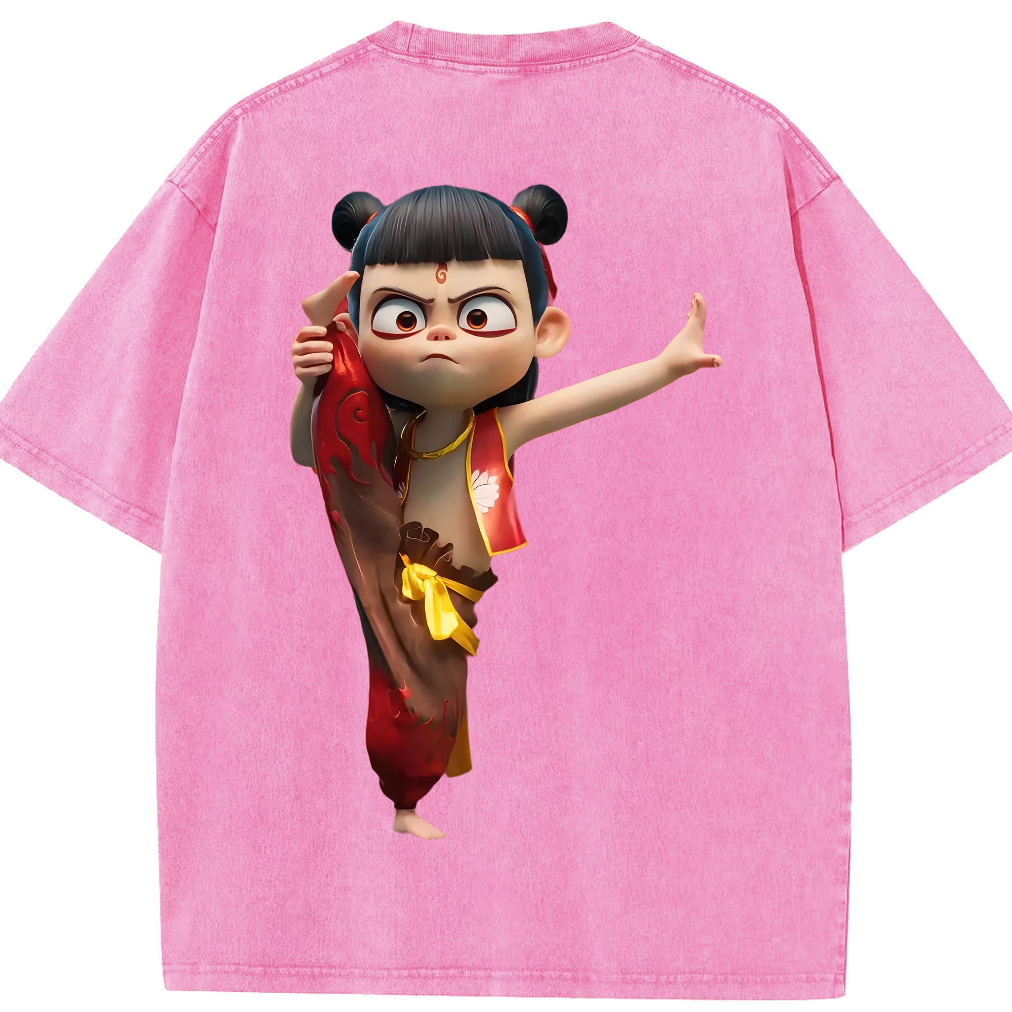 （画像用） Ne Zha 2 ナタ 魔童の大暴れ 綿100% ヴィンテージ風 半袖Tシャツ（背面プリント）